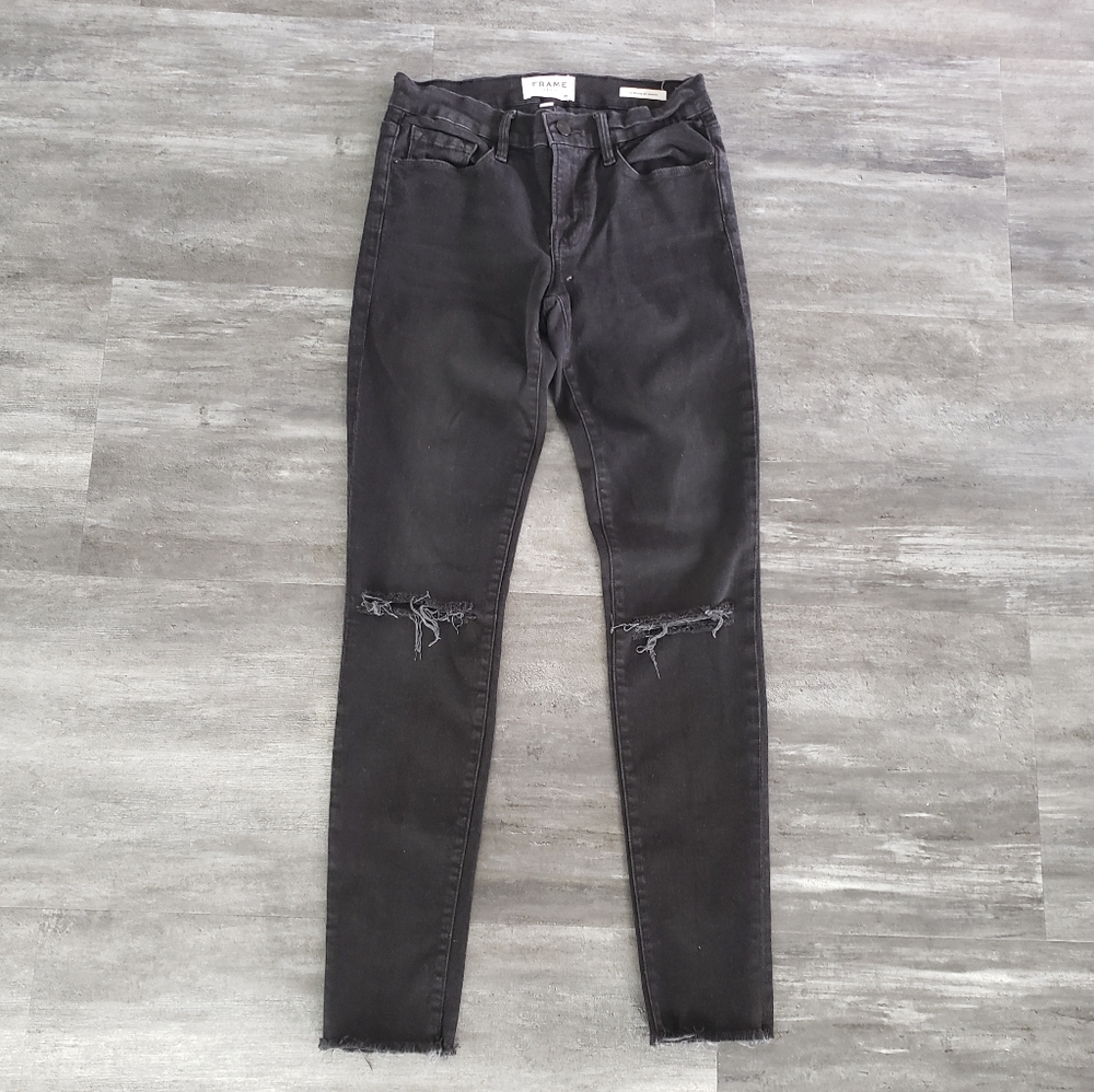 Black Slit Detailed Frame Denim Skinny Jean